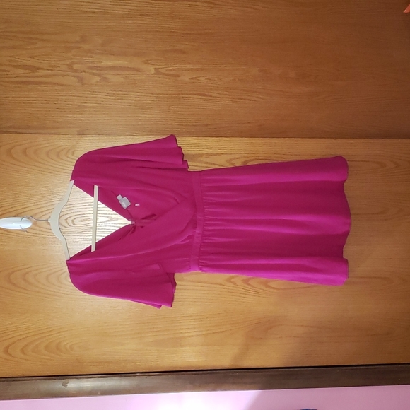 Crossover V Neck Dress with Flutter Sleeves From ASOS. NWT. Pink/Purple. Swishy. - Picture 1 of 9